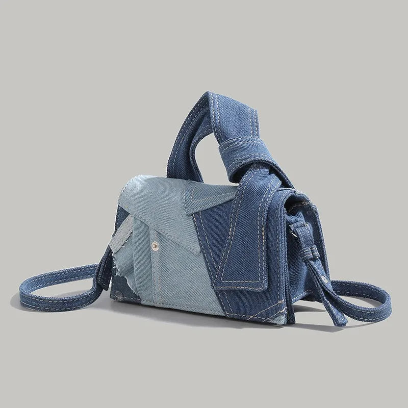 Boho Chic Denim Mini Square Bag – Women's Minimalist Handbag Mini Square Handbag Qme