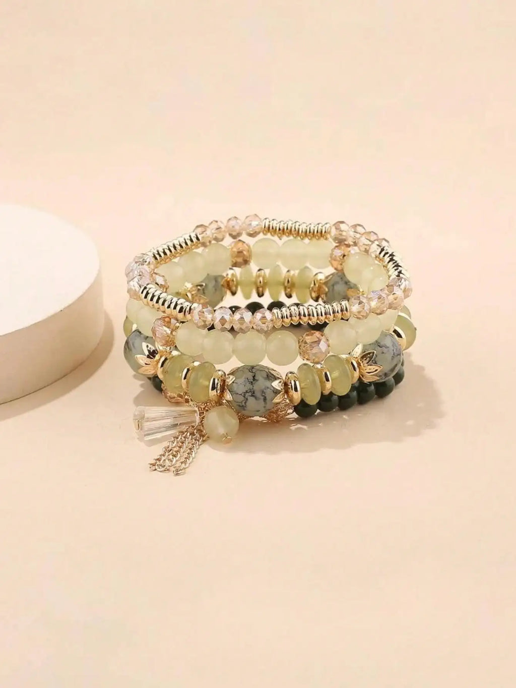 Crystal Bead Bracelet – Imitation Agate Pearl Tassel Chain Bead Bracelet Set Qme