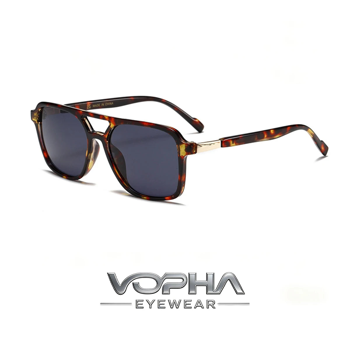 VOPHA S22 Retro Square Aviator Sunglasses UV400 Men Women Aviator Sunglasses Qst Tortoise gray