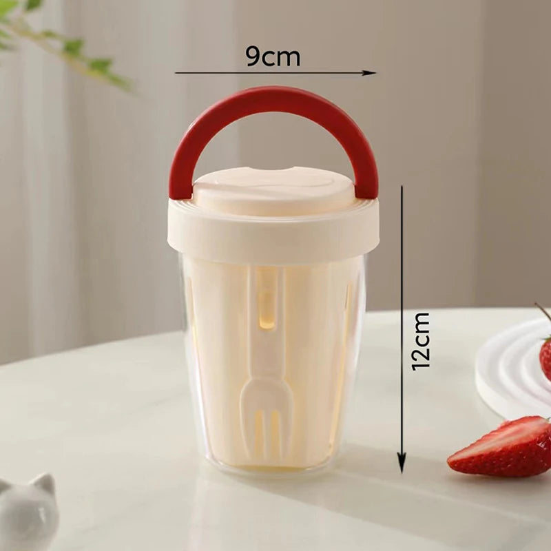 Portable Salad Cup with Drainage, Lid & Fork – Leak-Proof Food Storage Cup Qst Red