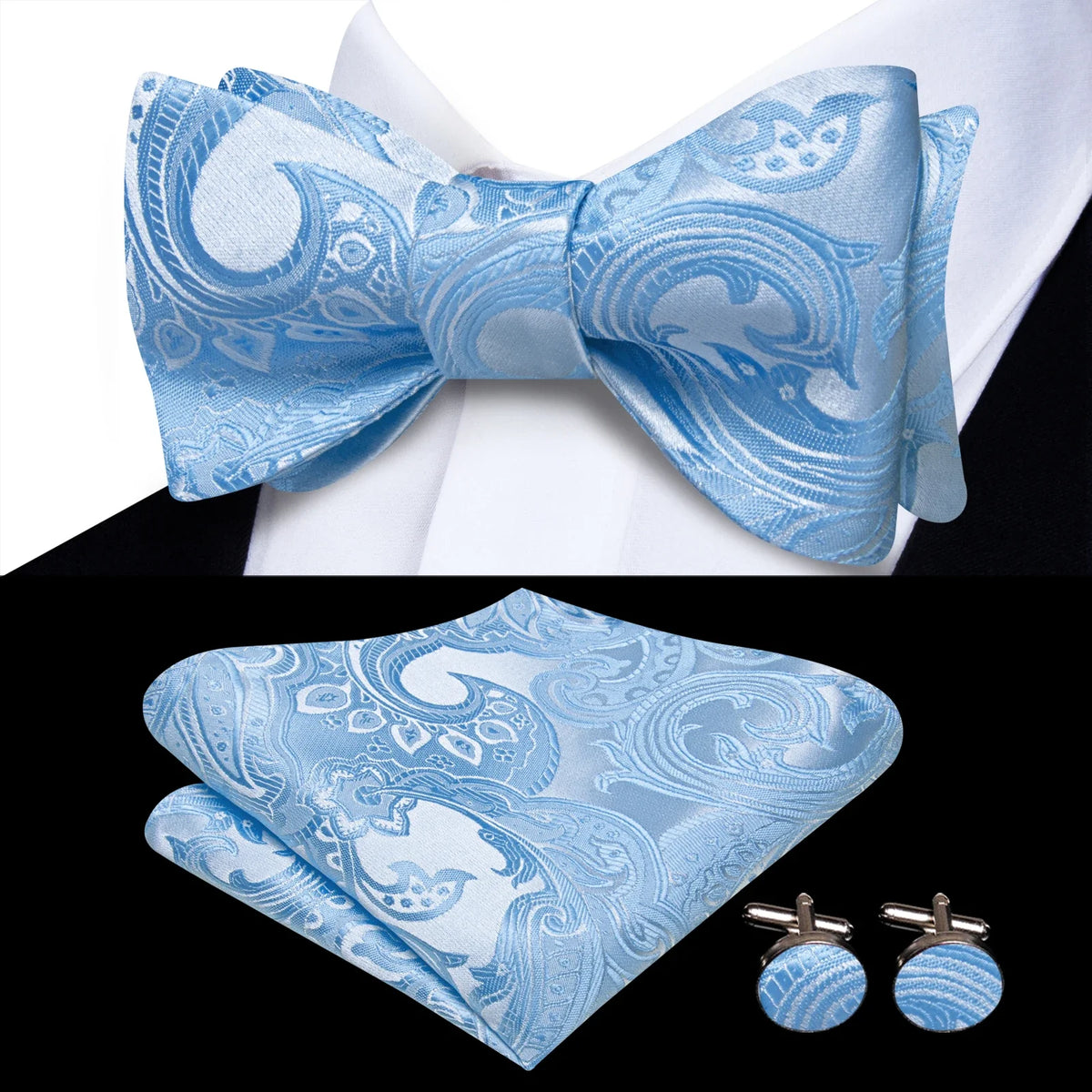 Men's Bow Tie, Pocket Square & Cufflinks Set | Hi-Tie Bow Tie Gift Set Qme HT-LH-2294