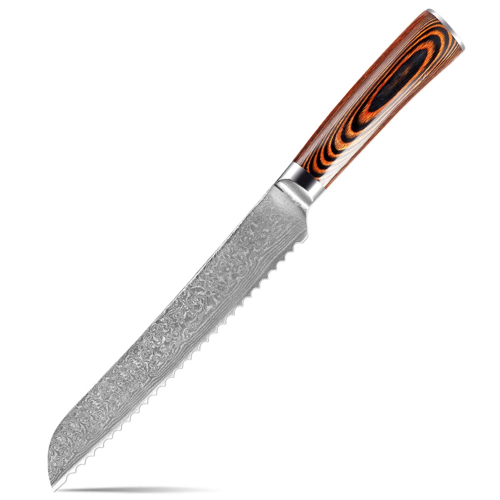 XITUO Damascus Steel Kitchen Knife Set – Colored Wood Handle Kitchen Knife Set Qst Bread Knife