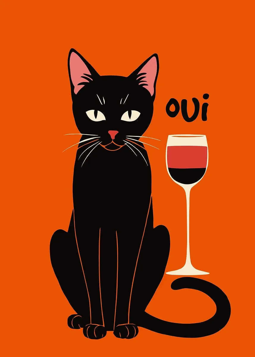 Black Cat Wine Canvas Wall Art – Modern Kitchen Decor Print Canvas Wall Art Qst 13 50X70cm No Framed