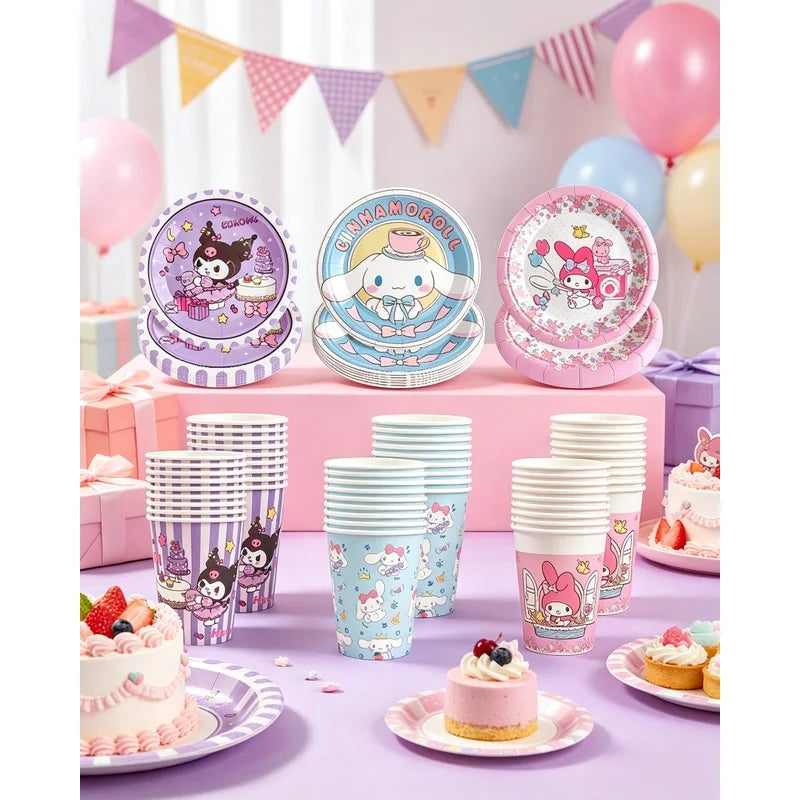Hello Kitty & Kuromi Birthday Party Disposable Tableware Set Party Tableware Set Qme