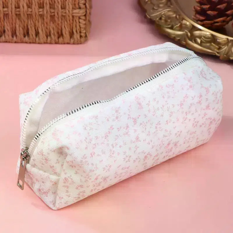 Large Capacity Pink Floral Pencil Pouch & Handheld Pen Bag Pencil Pouch Qme