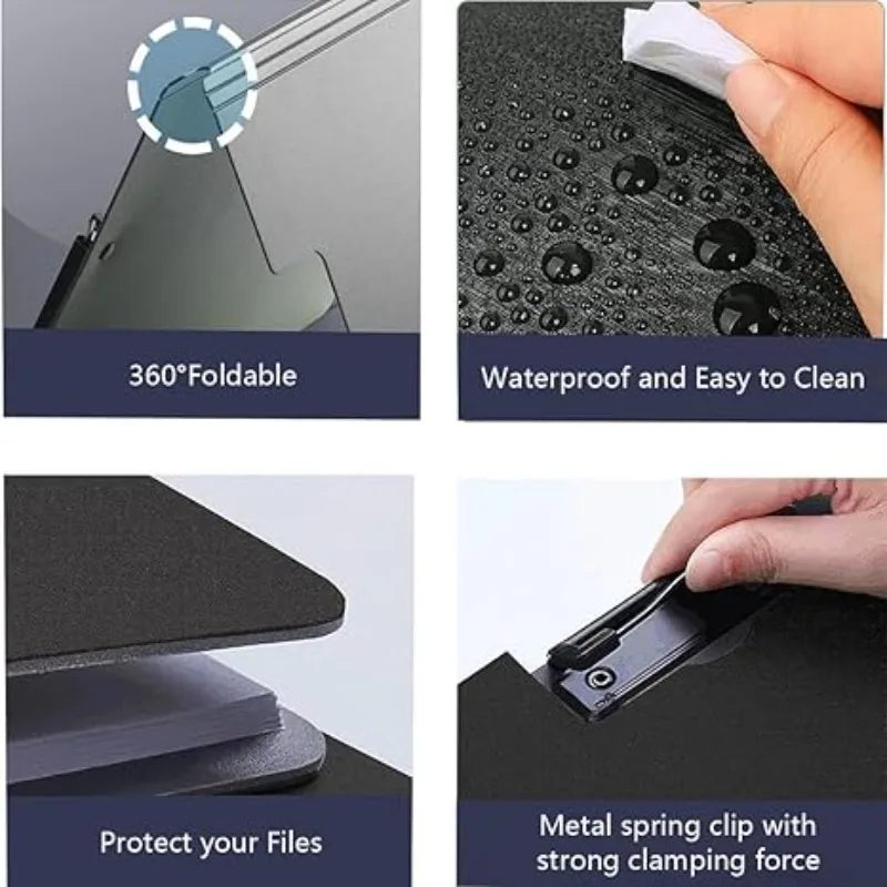 A4 Foldable Clipboard 360° Double Metal Clips & Pen Holder Foldable Clipboard Qme