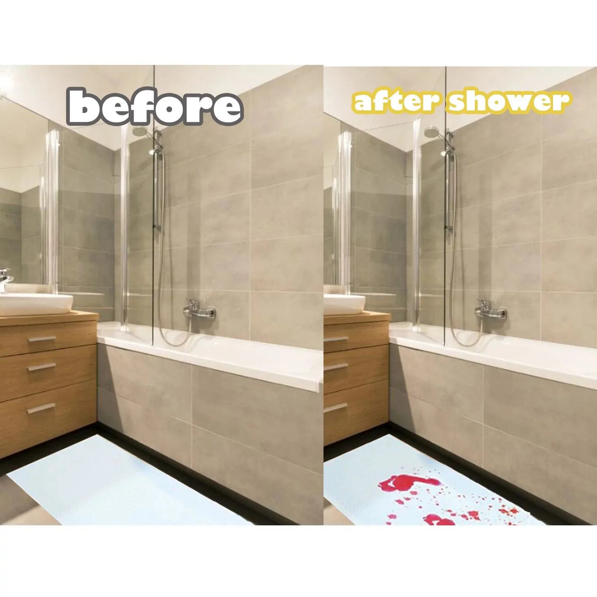 Color-Changing Bath Mat Turns Red When Wet | Novelty Gift Novelty Bath Mat Qme