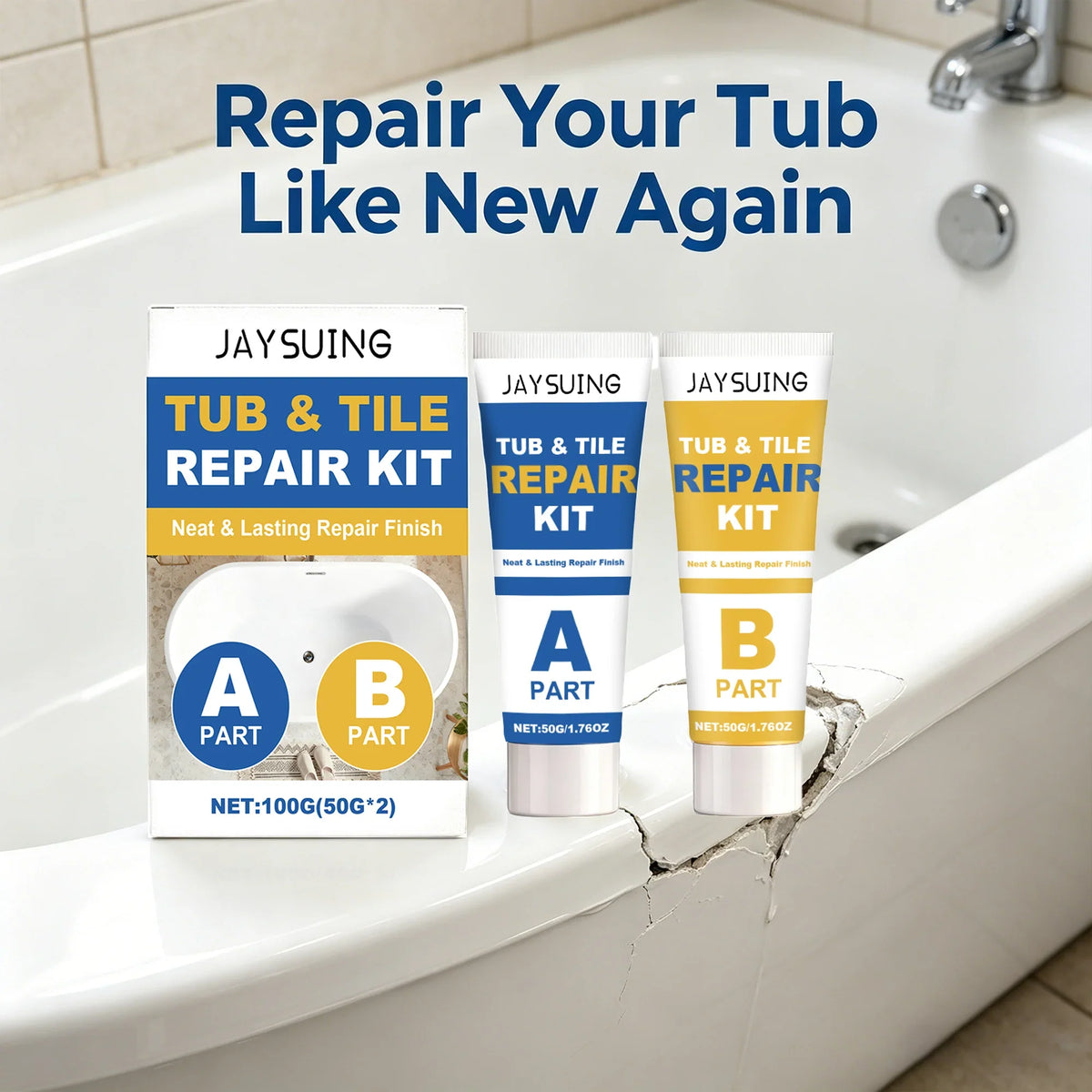 Waterproof Tub & Tile Repair Kit – Crack & Chip Filler Tile & Tub Repair Kit Qme