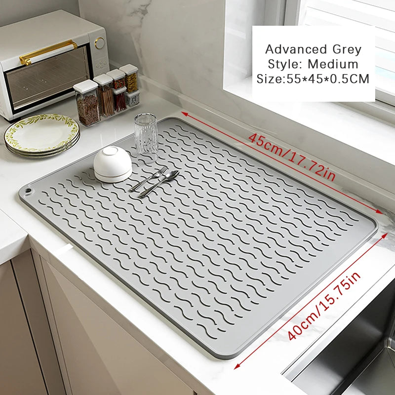 Silicone Drying Mat – Heat Resistant Non-Slip Dish Draining Pad Silicone Drying Mat Qst 45X40cm Gray