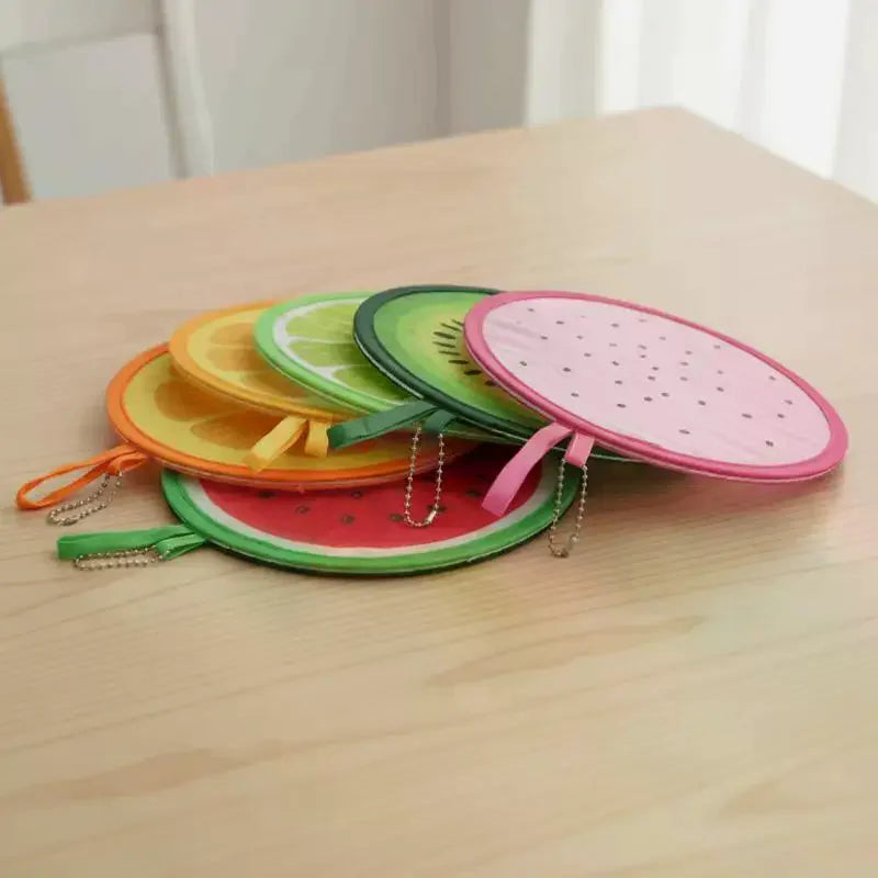 Portable Round Foldable Hand Fan – Cartoon Fruit Design Folding Hand Fan Qme