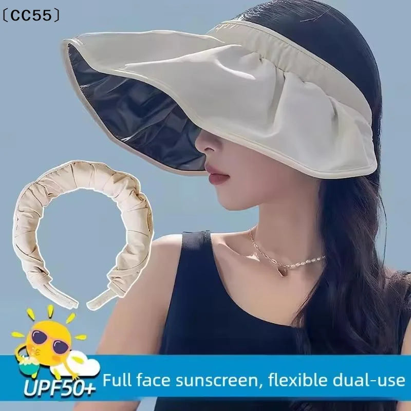 UPF50+ Foldable Sun Visor Hat Full Face Cover for Women Sun Visor Hat Qst