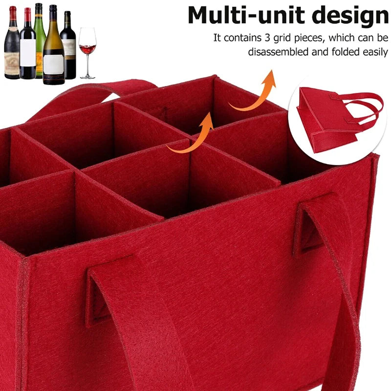 Foldable 6-Compartment Wine Bottle Bag | Waterproof Carry Tote Wine Bottle Bag Qst