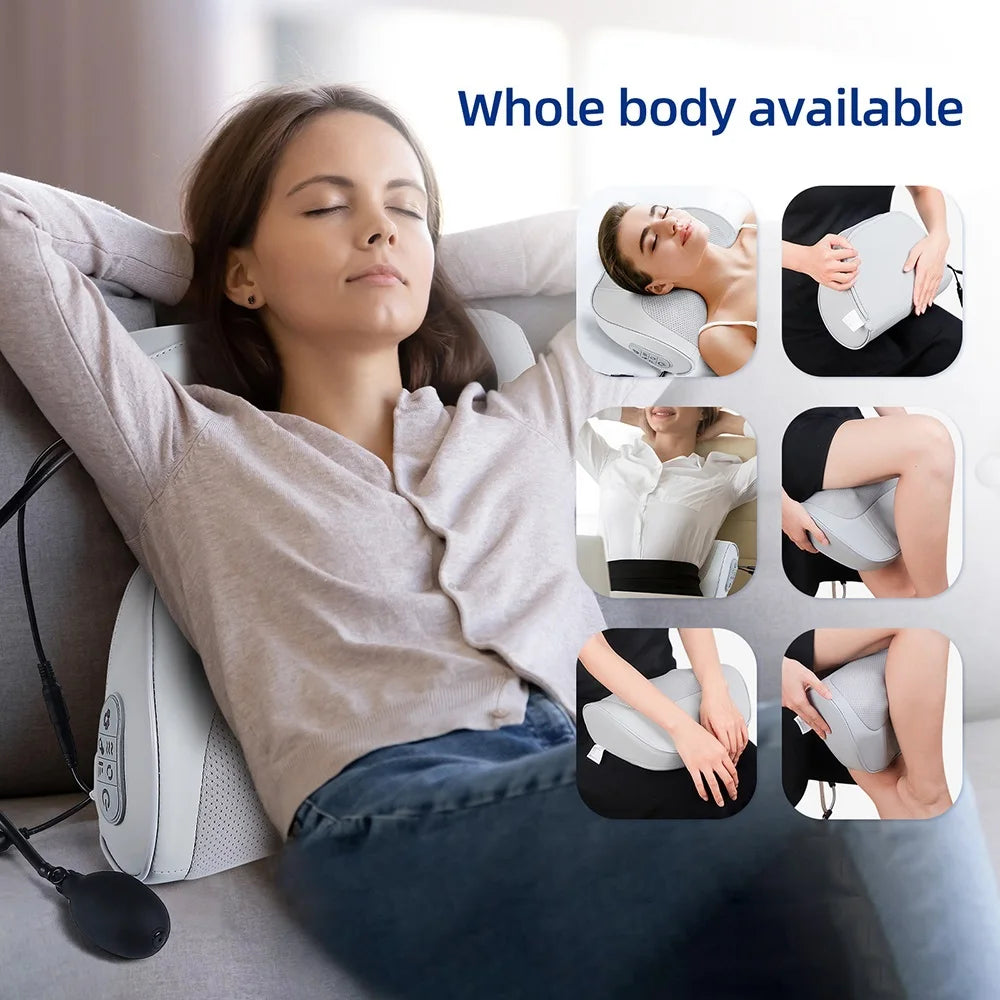 2-in-1 Shiatsu Neck & Back Massage Pillow | Lumbar Cushion Massage Pillow Qst