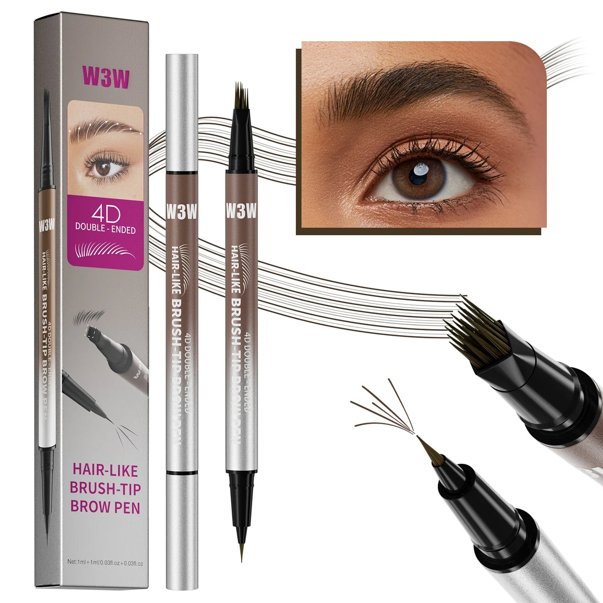 2-in-1 Dual-Ended Eyebrow Pen & Brush Tip | Natural Brows Eyebrow Pen Qme