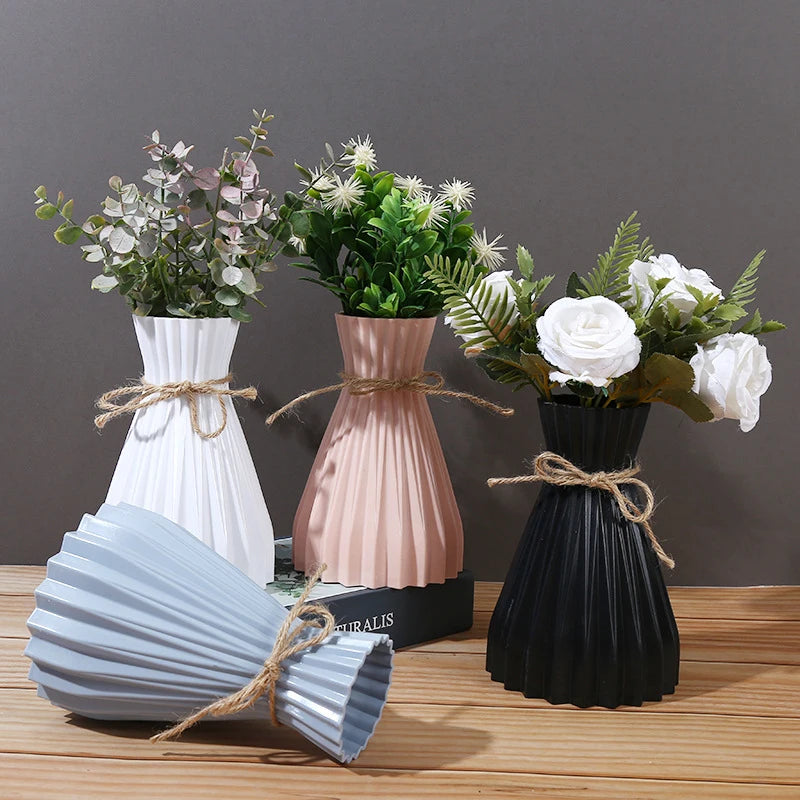 Origami Striped Narrow Waist Tabletop Vase – Imitation Ceramic Decorative Vase Qst