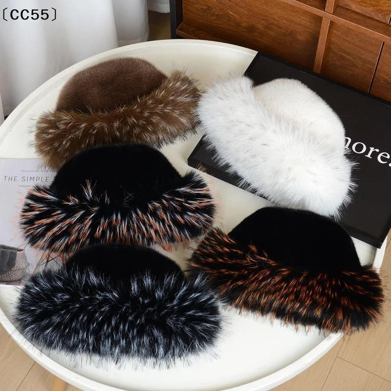 Women's Winter Plush Faux Fur Bucket Hat – Windproof & Warm Winter Bucket Hat Qst