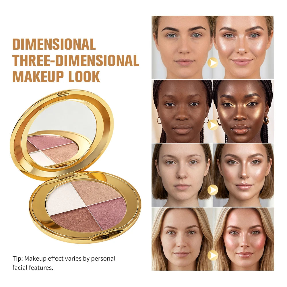 Danchel 4-Color Eye & Cheek Palette – Highlight Contour Shimmer Eye & Cheek Palette Qst