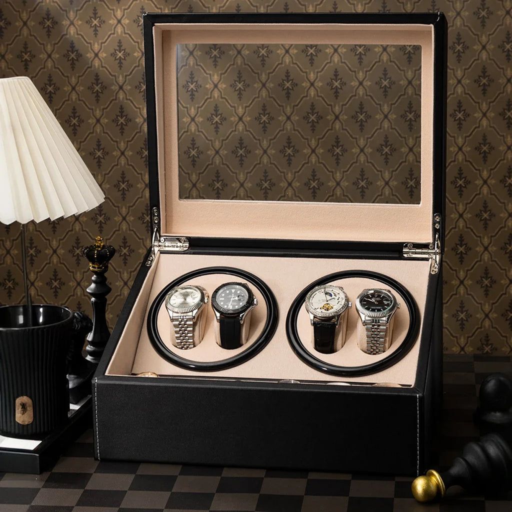 4+6 Automatic Watch Winder Box – PU Leather & Wood Case Watch Winder Box Qme