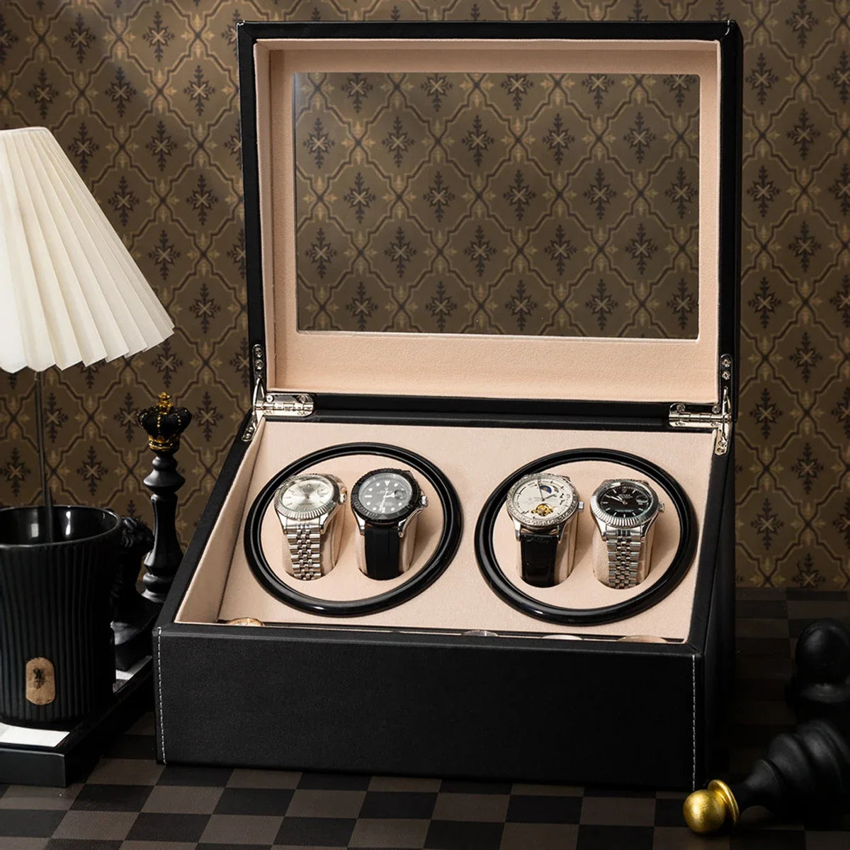 4+6 Automatic Watch Winder Box – PU Leather & Wood Case Watch Winder Box Qme