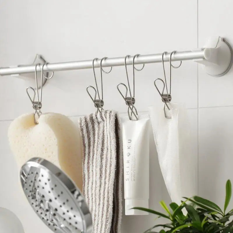 Stainless Steel Hanging Clips with Hooks – Set of 5 | Multi-Use Hanging Clips Qme