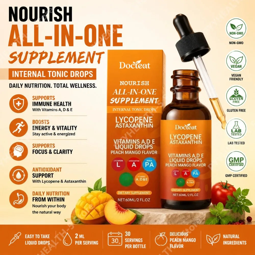 Docteat Skin Support Drops – Lycopene, Astaxanthin, Vitamins A D3 E Liquid Skin Supplement Qst