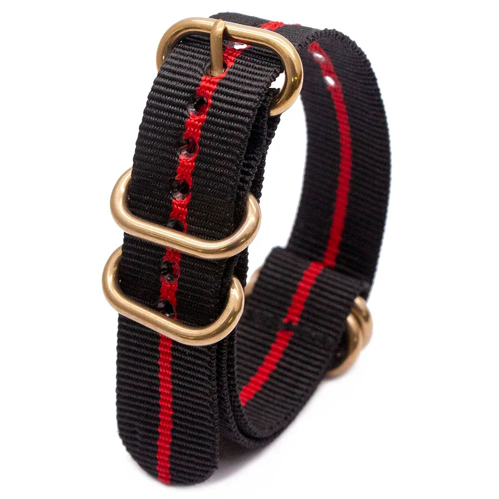 Nylon Watch Band with Golden Round Buckle – 18–24mm Stripe Nylon Watch Band Qme