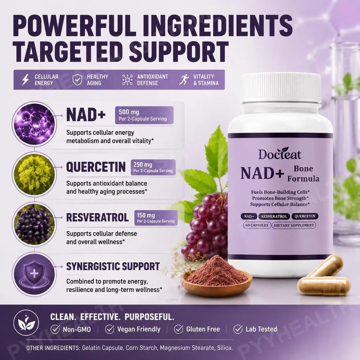 Docteat NAD+ Bone Formula 500mg – Quercetin & Resveratrol Caps Dietary Supplement Qst