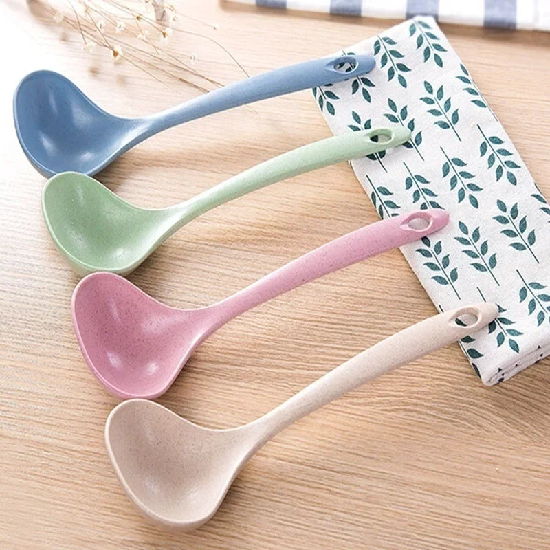 Wheat Straw Soup Ladle & Rice Spoon – 4 Colors, Long Handle Soup Ladle & Spoon Qme