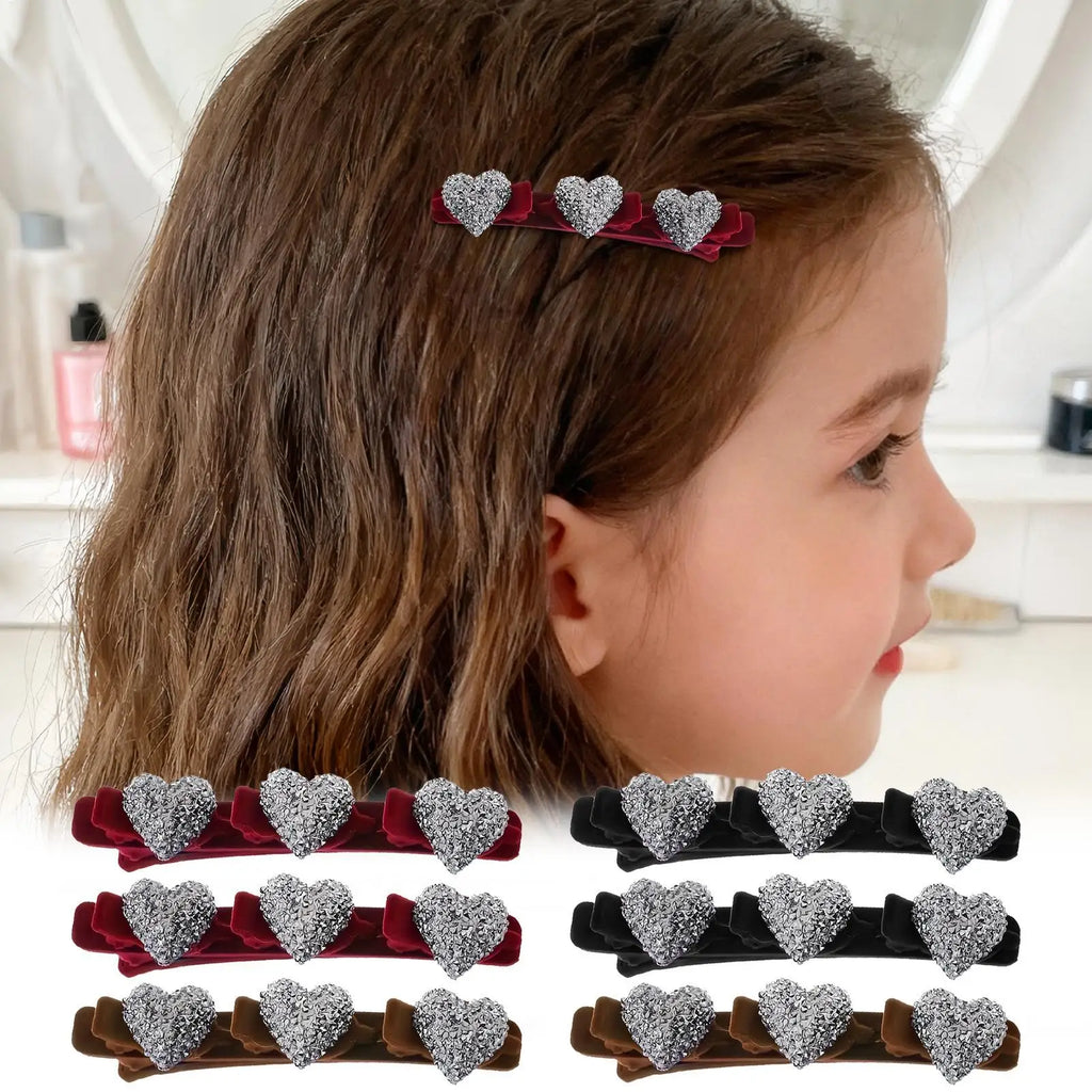 Heart-Shaped Crystal Stone Retro Braid Hair Clips Set of 6 Hair Barrette Set Qme