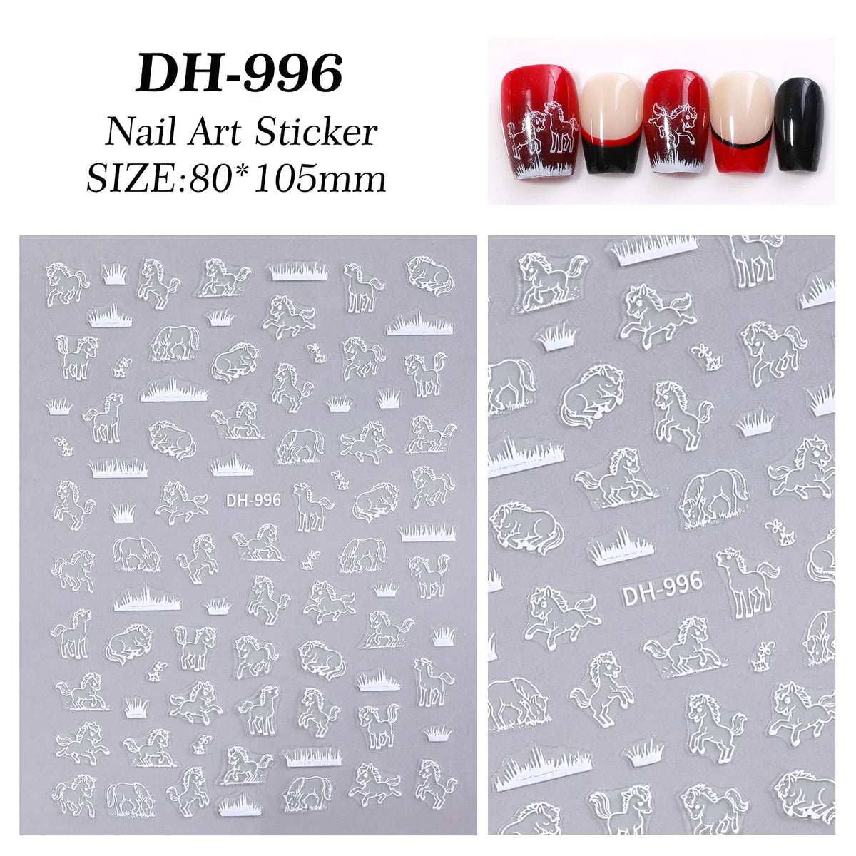 Embossed Pony Nail Stickers – Cute DIY Nail Art Manicure Nail Art Stickers Qst A4