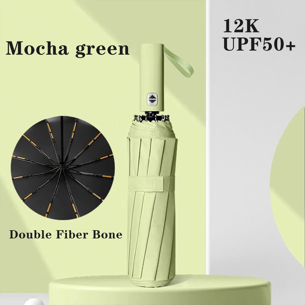 Compact Travel Umbrella – Auto, Wind Resistant & Foldable Travel Umbrella Qst green 12K Iron