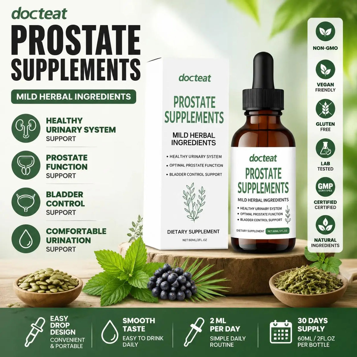 Men's Herbal Wellness Drops – Saw Palmetto & Pumpkin Seed 60mL Herbal Wellness Drops Qst