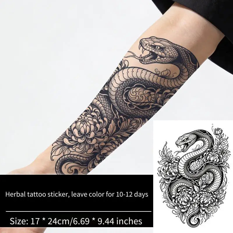 Japanese Snake Chrysanthemum Temporary Tattoo Sticker Temporary Tattoo Sticker Qme