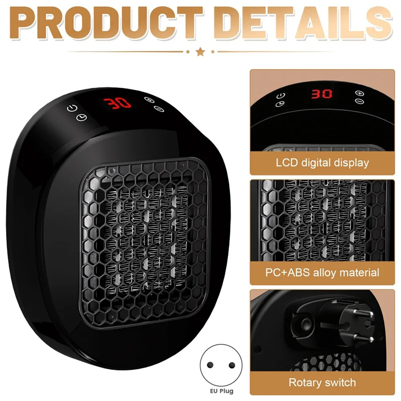 MiLESEEY B15C Socket Fan Heater – Remote & 12H Timer, EU Plug Socket Fan Heater Qst