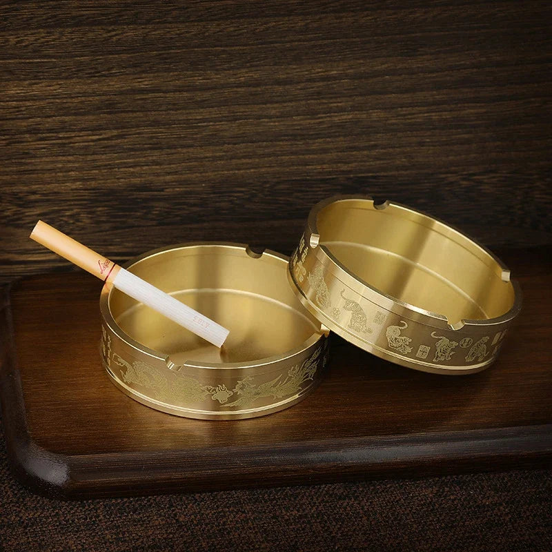Round Brass Tabletop Ashtray – Portable Metal Holder Tabletop Ashtray Qme