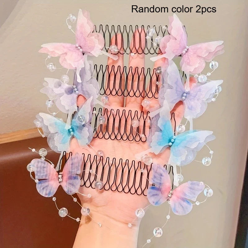 Cute Invisible Butterfly Hair Clip U-Shaped Stretchable Butterfly Hair Clip Qme Random color 2pcs
