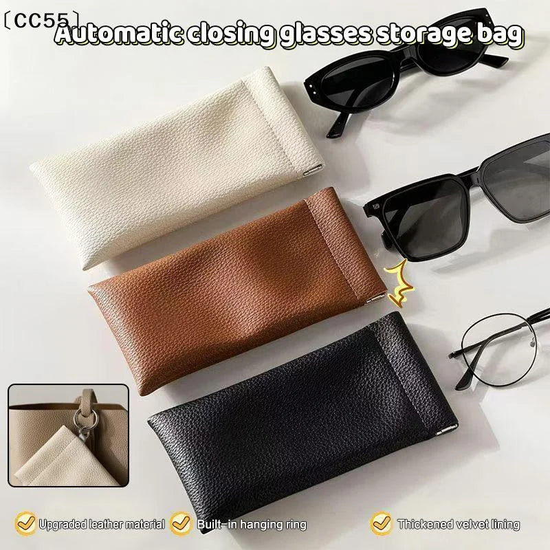 Squeeze-Top PU Leather Sunglasses Case – Soft Shell Eyewear Box Eyewear Case Qst
