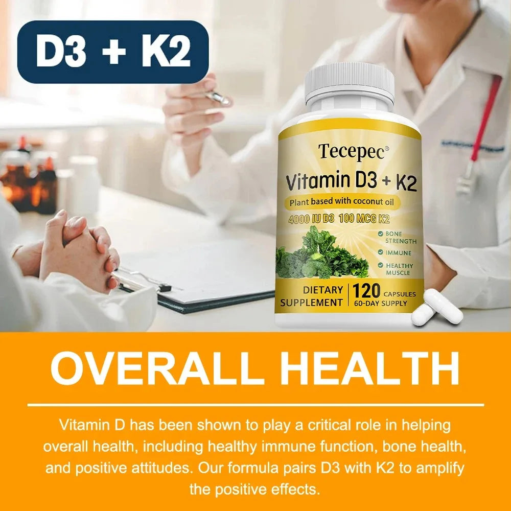 Vitamin D3 + K2 Supplement, Non-GMO – 120 Capsules Vitamin Supplement Qst