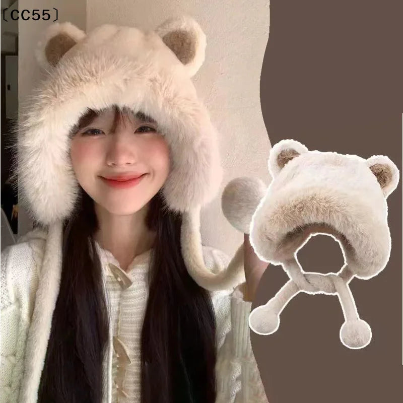 Women's Winter Plush Bear Ear Bucket Hat – Fluffy & Warm Winter Plush Hat Qst