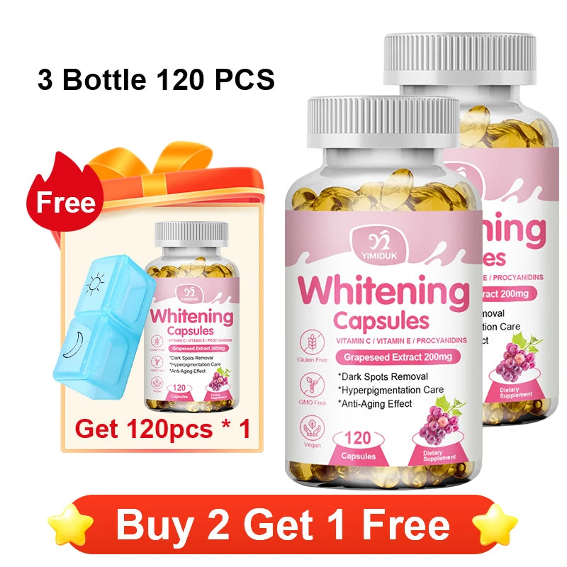 Yimiduk Brightening Capsules – Vitamin C, Grape Seed & Collagen Skin Brightening Supplement Qst 3 x 120pcs Improve