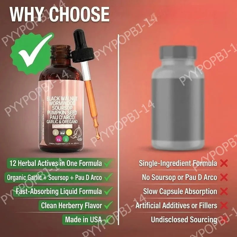 Herbal Liquid Drops – Garlic, Black Walnut & Turmeric 60ml Herbal Liquid Supplement Qst