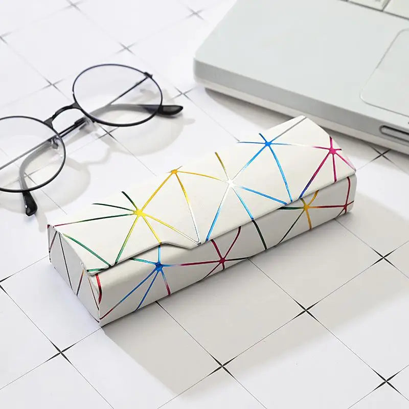 Geometric Hard Eyeglasses Case – PU Leather Spectacle Box Eyeglasses Case Qst A1