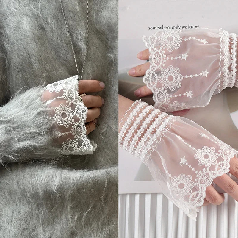 White Lace Detachable Cuffs – Ruffle Elbow Sleeve Covers Detachable Sleeve Cuffs Qme