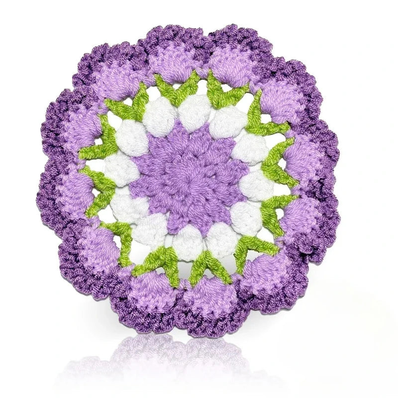 Handmade Crochet Flower Coaster – Purple Floral Knitted Cup Mat Crochet Cup Coaster Qme 1pc