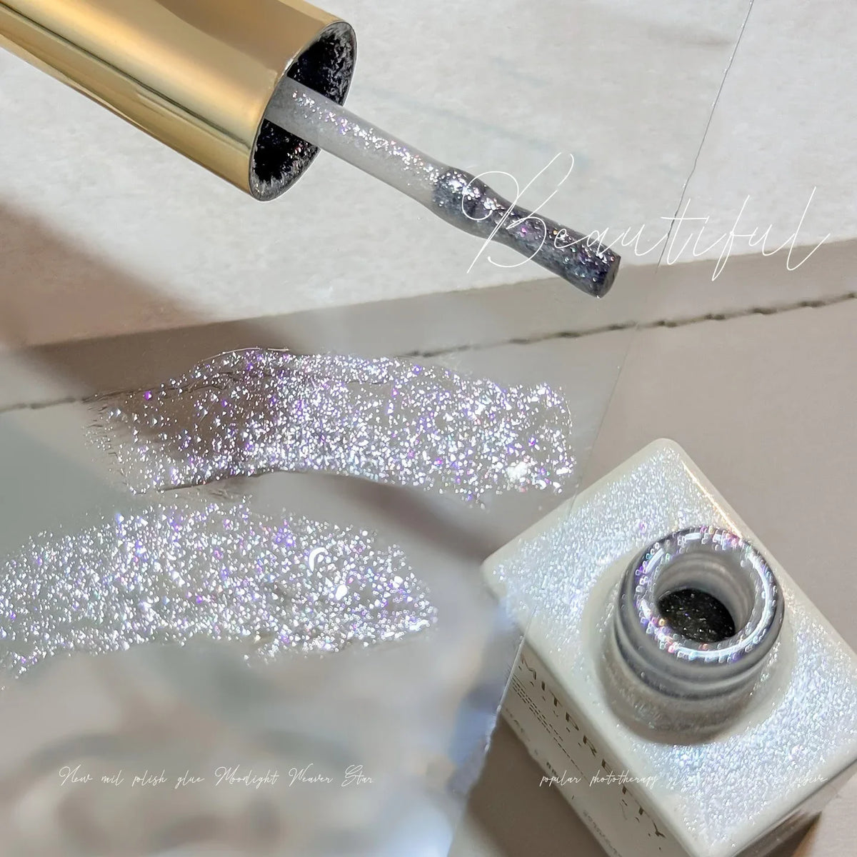 Diamond White Glitter Gel Nail Polish – Fine Shimmer Sparkle Glitter Gel Nail Polish Qme 01