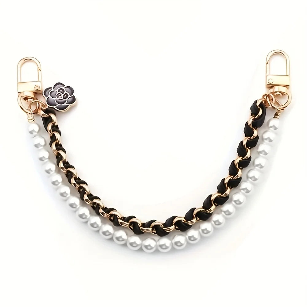 Pearl Purse Chain Extender – Imitation Pearl Bag Handle Strap Bag Chain Strap Qme Black 1pc