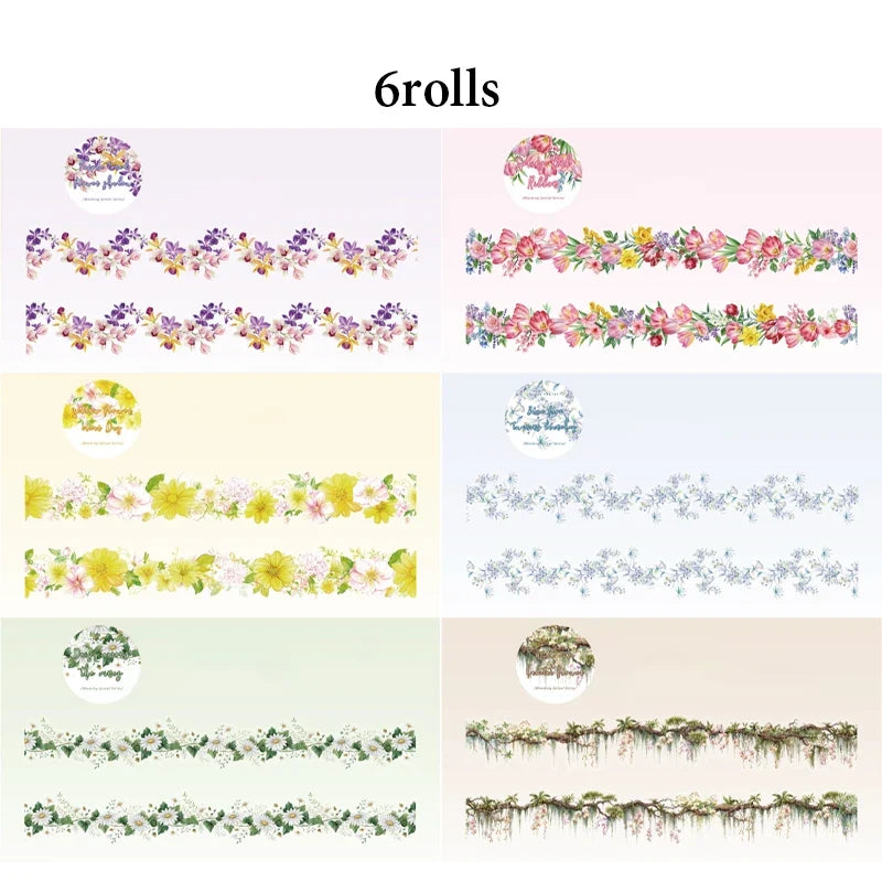 Floral Washi Tape Set – Spring & Summer Aesthetic Decor Decorative Washi Tape Qme 6 Rolls