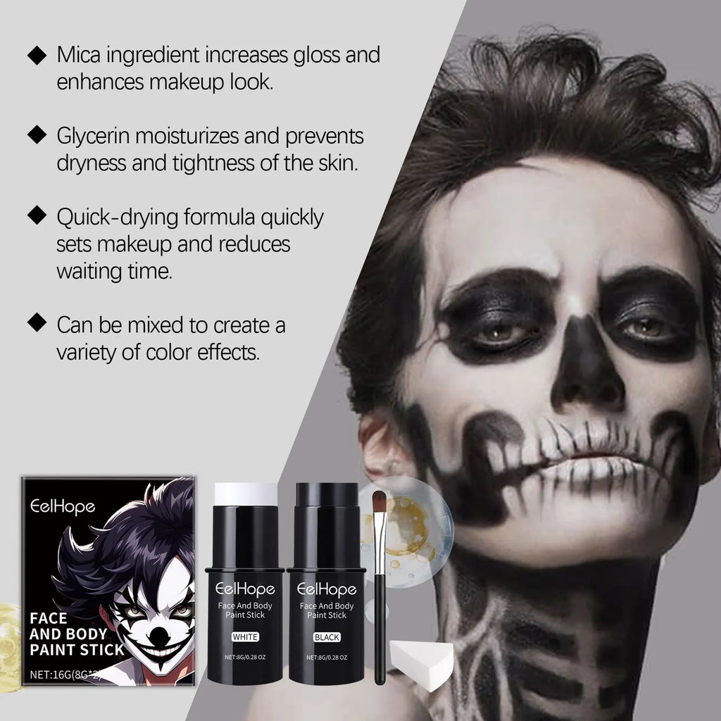 Halloween Face & Body Paint – Black & White Full Coverage Kit Halloween Face Paint Qme