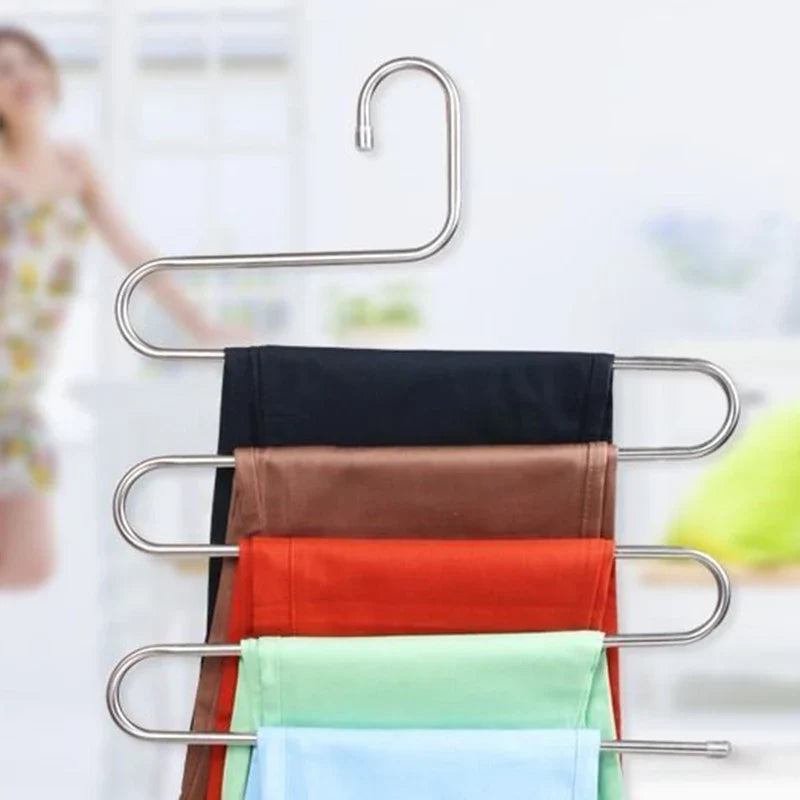 5-Layer Stainless Steel Pants Rack | Multi-Layer Closet Hanger Pants Hanger Rack Qme