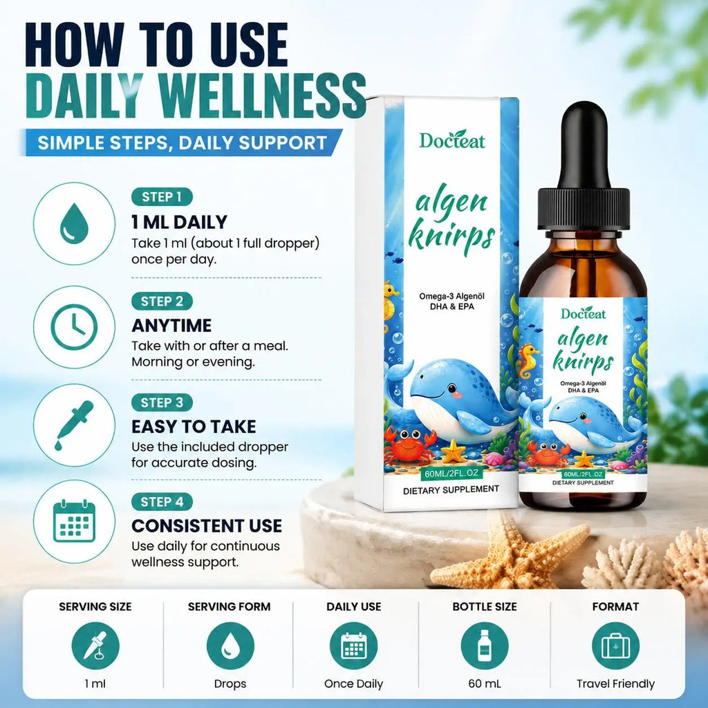 Docteat Omega-3 Algae Oil DHA & EPA Liquid Drops 60ml Omega-3 Supplement Qst